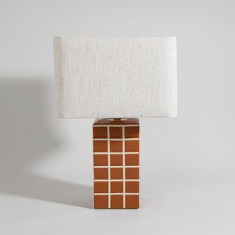 Maisons du monde L&aacute;mpara de gres efecto mosaico y pantalla de lino crema