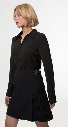 Karen Millen Womens Tailored Buckle Detail Pleated Mini Skirt - Black - Size 14 UK