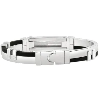 Pompeii3 Mens Steel Polished Two Tone Black Latched 8 11mm Cuffed Bracelet