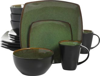 Gibson Home Soho Lounge Square Stoneware Dinnerware Set in Green/black at Nordstrom
