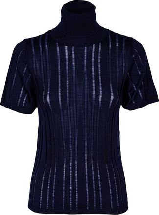 Mauro Grifoni Turtlenecks, female, Blue, Size: M Short ribbed wool sweater, made in Italy