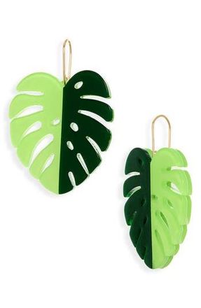 Leith Monstera Leaf Drop Earrings in Green Multi- Gold at Nordstrom Rack