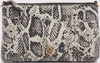 Pinko Horizontal Flat Python-Print Leather Clutch with Love Birds Logo