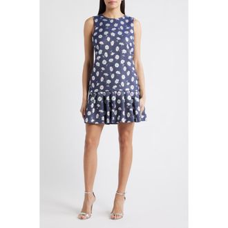 Lilly Pulitzer Joey Metallic Floral Cotton Blend Dress in Low Tide Navy Petal at Nordstrom, Size 14