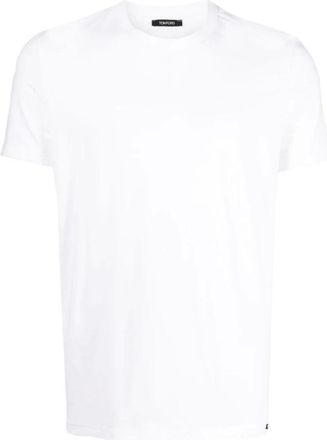 Tom Ford Tops, Heren, Wit, XL, Katoen, Katoenen T-shirt met ronde hals en logo