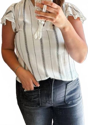 Blu Pepper Womens Stripe Front Tie Strap Short Sleeve Shirt In Black