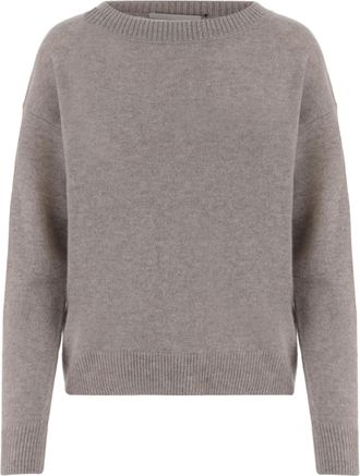 Allude Beige Ribbed Crewneck Cashmere Sweater