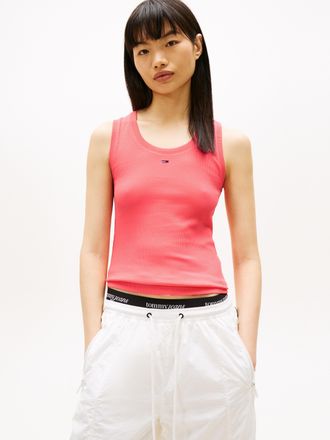 Tommy Jeans Tanktop TOMMY JEANS TJW ESSENTIAL RIB TANK EXT, Damen, Gr. XL (42), tropical blush, Single Jersey, Obermaterial: 95% Baumwolle, 5% Elasthan, gestreift