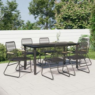 vidaXL Juego De Comedor Para Jard&iacute;n 7 Piezas Rat&aacute;n Pvc Negro Vidaxl