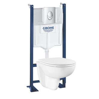 GROHE Pack Inodoro Suspendido Grohe Bau Ceramic Sin Montura + Asiento + Placa Cromada + Estructura Grohe