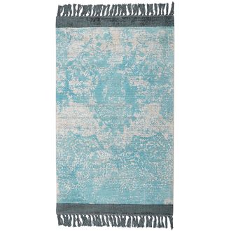 Beliani Beliani - Alfombra De Viscosa Azul Claro Beige 80 X 150 Cm Algod&oacute;n Flecos Envejecido Akarsu