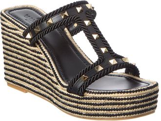 Valentino Rockstud 90 Leather & Rope Wedge Sandal