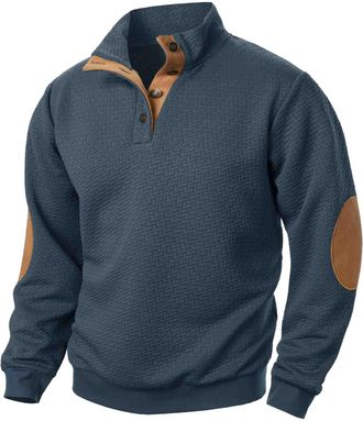 Generic Mens Jumpers Winter Stand Collar Sweatshirts Joint Stitching Casual Jacquard Hoodless Pullover with Elbow Patches Jumper Vintage Sport Sweatshirt Polo