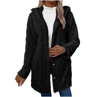 Generic Teddy Fleece Jacket Women Clearance Long Fluffy Cardigans Plus Size Winter Jacket Fluffy Coat Plain Cozy Fuzzy Sherpa Hoodie Warm Outerwear Ladies Swe