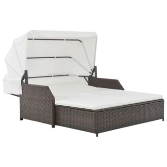 vidaXL Tumbona Para 2 Personas Con Toldo Rat&aacute;n Sint&eacute;tico Marr&oacute;n Vidaxl