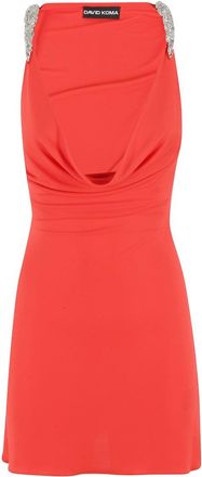 DAVID KOMA Crystal Claw Embr Detail Cowl Neck Mini