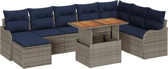 vidaXL Conjunto De Sof&aacute; De Jard&iacute;n 9 Uds. Gris Y Azul Marino Vidaxl