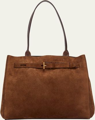 Tom Ford Belted T-Buckle Suede Tote Bag