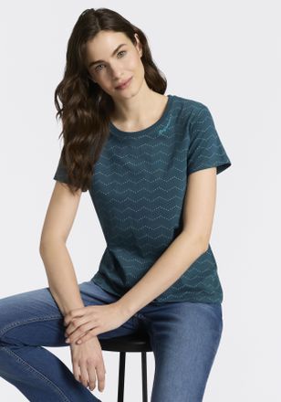 Ragwear Kurzarmshirt RAGWEAR MINTTA ZIG ZAG O, Damen, Gr. XL, dunkelgr&uuml;n, Jersey, Obermaterial: 100% Baumwolle, bedruckt, normal, Rundhals, Shirts Kurzarmshir