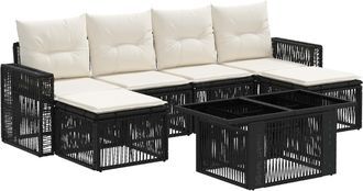 vidaXL Conjunto De Sof&aacute;s De Jard&iacute;n 7 Uds. Negro Y Blanco Crema Vidaxl
