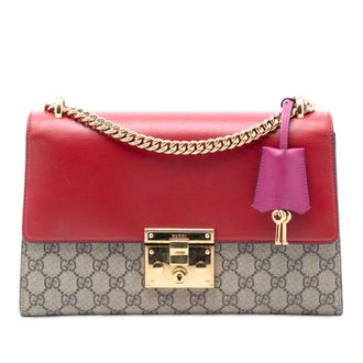 Gucci Tweedehands Medium GG Supreme Padlock Schoudertas
