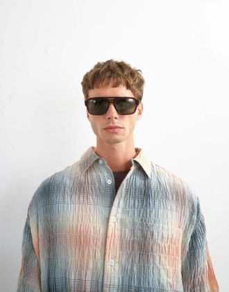 Topman Camicia oversize grigia a quadri stropicciata-Grigio
