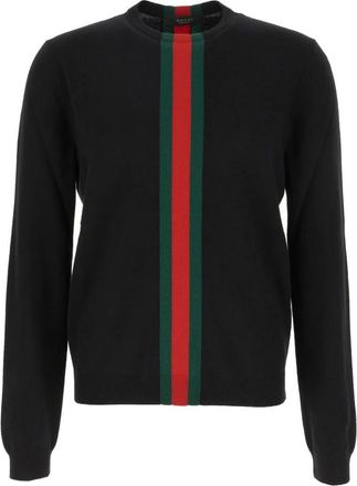 Gucci Cashmere trui met Web intarsia - Heren - Cashmere truien - Zwart - M - Wol - Truien & Vesten