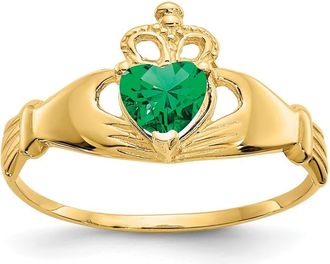 Diamond2Deal 14k Yellow Gold Green Cubic Zirconia Claddagh Heart Ring