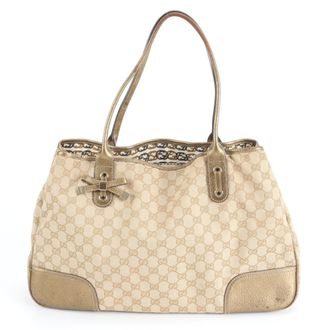 Gucci Beige Leather Canvas Tote Bag (Pre-Owned)