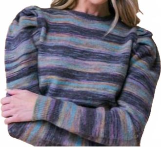 Flying Tomato Sweater Knit Top In Charcoal Sage