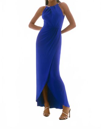 Joseph Ribkoff Embellished Pleated Halter Neck Gown In Royal Saphirre