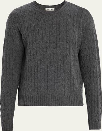 Frame Denim Mens Cable Knit Cashmere and Wool Crewneck Sweater