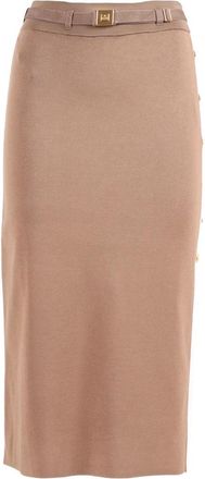 Elisabetta Franchi Gebreide Rok met Riem - Dames - Midirokken - Beige - M - Leer - Rokken