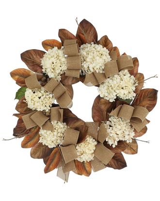 Creative Displays Inc. 28In Rustic Fall Wreath With Hydrangeas & Burlap Bows