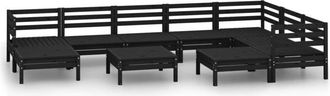 vidaXL 10 Piece Garden Lounge Set Solid Wood Pine Black Vidaxl