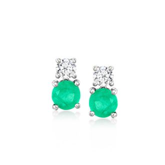 Ross-Simons Emerald and. Lab-Grown Diamond Earrings in Platinum
