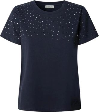 Pepe Jeans London Navy Blue T-shirt met sprankelende details - Dames - T-shirts - Blauw - XS - Katoen - Tops