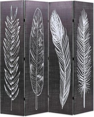 vidaXL Biombo Divisor Plegable 160x170 Cm Plumas Blanco Y Negro Vidaxl