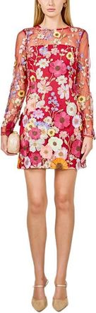 endless rose Floral Embroidered Long Sleeve Minidress in Merlot at Nordstrom, Size X-Small