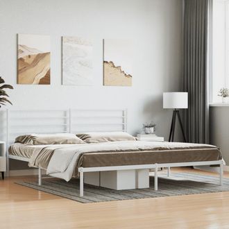 Berkfield Home Metal Bed Frame with Headboard White 200x200 cm