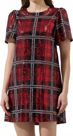 Sugarlips Fedra Sequin Plaid Mini Dress In Red