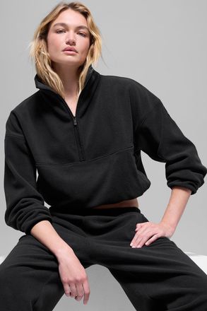 Alo | Polar Fleece Retreat Cover Up Sweatshirt in Black, Size: Medium