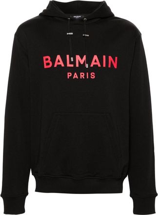 Balmain logo-print cotton hoodie - men - Cotton/Cotton - M - Black