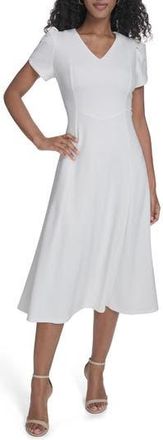 Calvin Klein Short Sleeve A-Line Midi Dress in Cream at Nordstrom Rack, Size 16