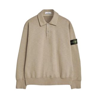 Stone Island Tops, Heren, Beige, XL, Katoen, Polo met lange mouwen van katoen met slubstructuur