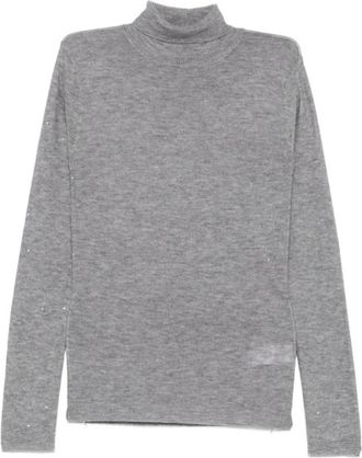 Fabiana Filippi Rhinestone Turtleneck Sweater - Dames - Coltruien - Grijs - L - Truien & Vesten