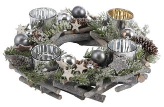 HOME AFFAIRE Adventskranz »Weihnachtsdeko aus Echtholz, mit Kunstschnee und Glitter«, Kerzenhalter für 4 Teelichter, Ø 30 cm