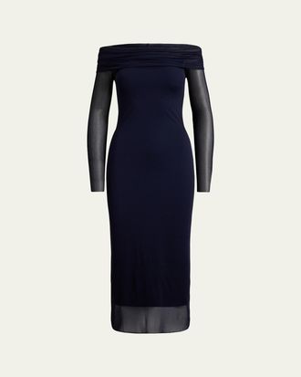 Ralph Lauren Collection Audria Off-The-Shoulder Jersey Midi Cocktail Dress