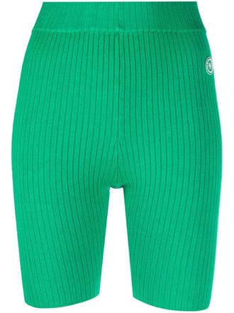 Sporty & Rich logo-patch ribbed-detailing shorts - women - Viscose - M - Green
