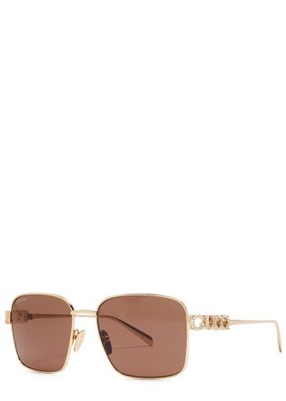 Gucci Crystal-embellished Square-frame Sunglasses - Gold - One Size